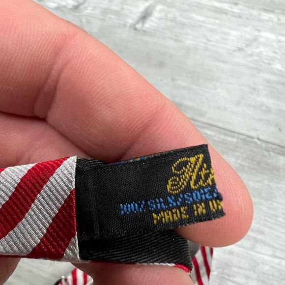 Atkinson’s Red & White Repp Stripe Silk Bowtie Bow Tie - Picture 3 of 6